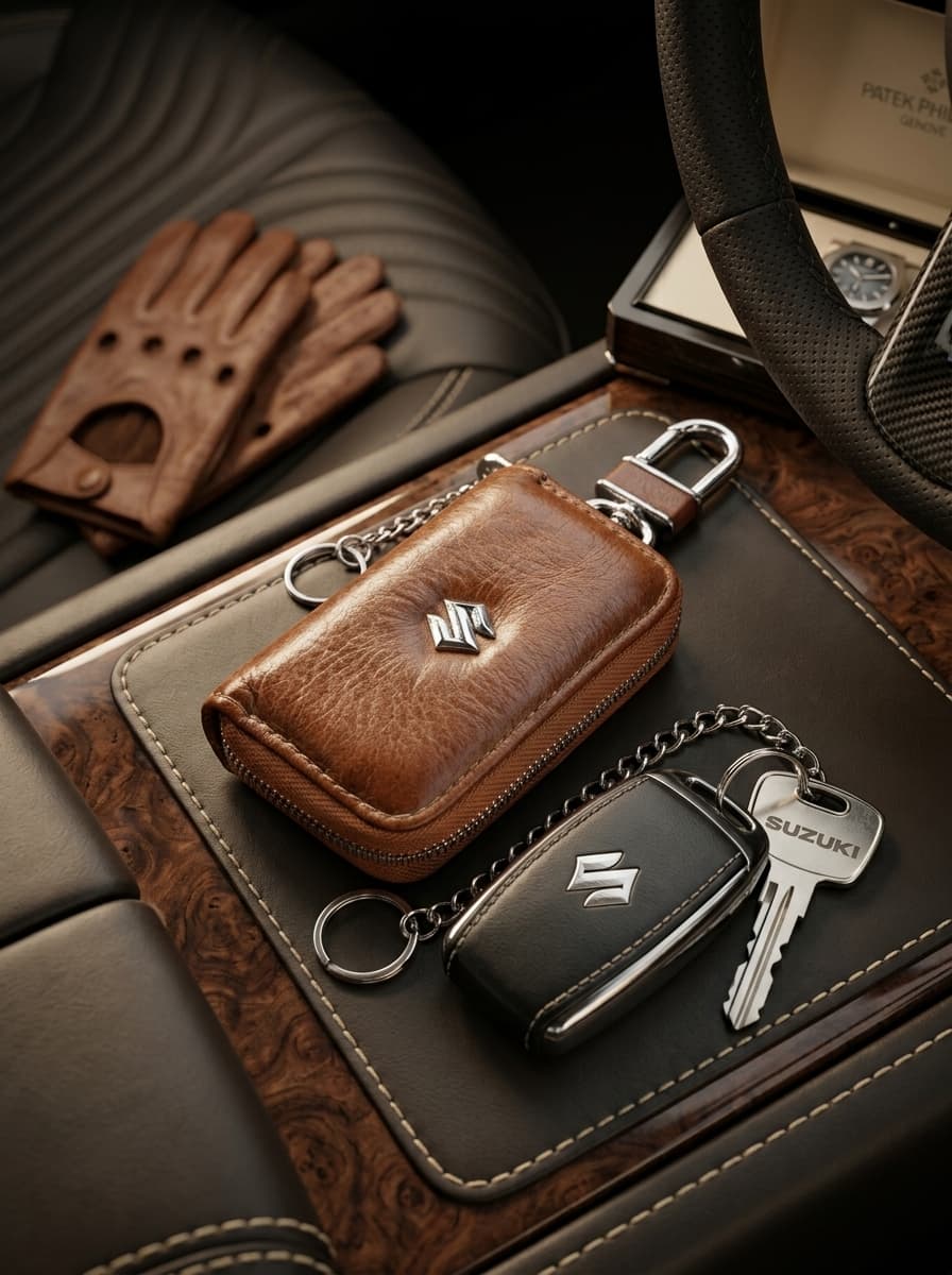 Signature Leather Suzuki Keychain — view 3