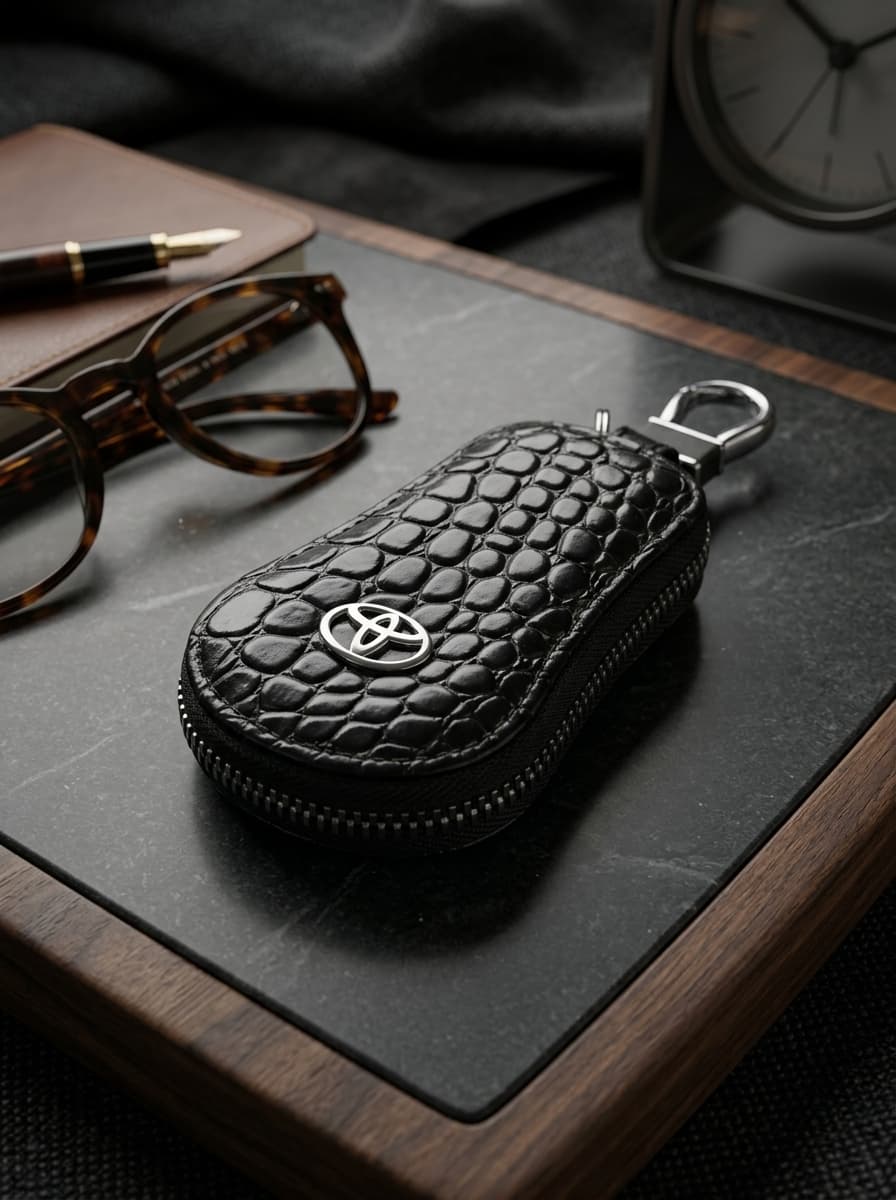 Obsidian Croc-Embossed Key Case — view 2