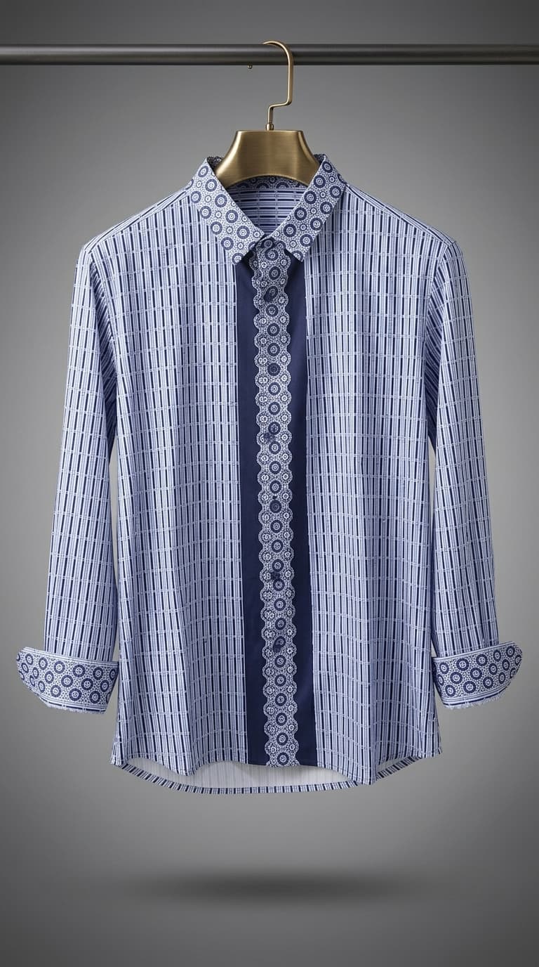 Blue & White Decorative Striped Dress Shirt