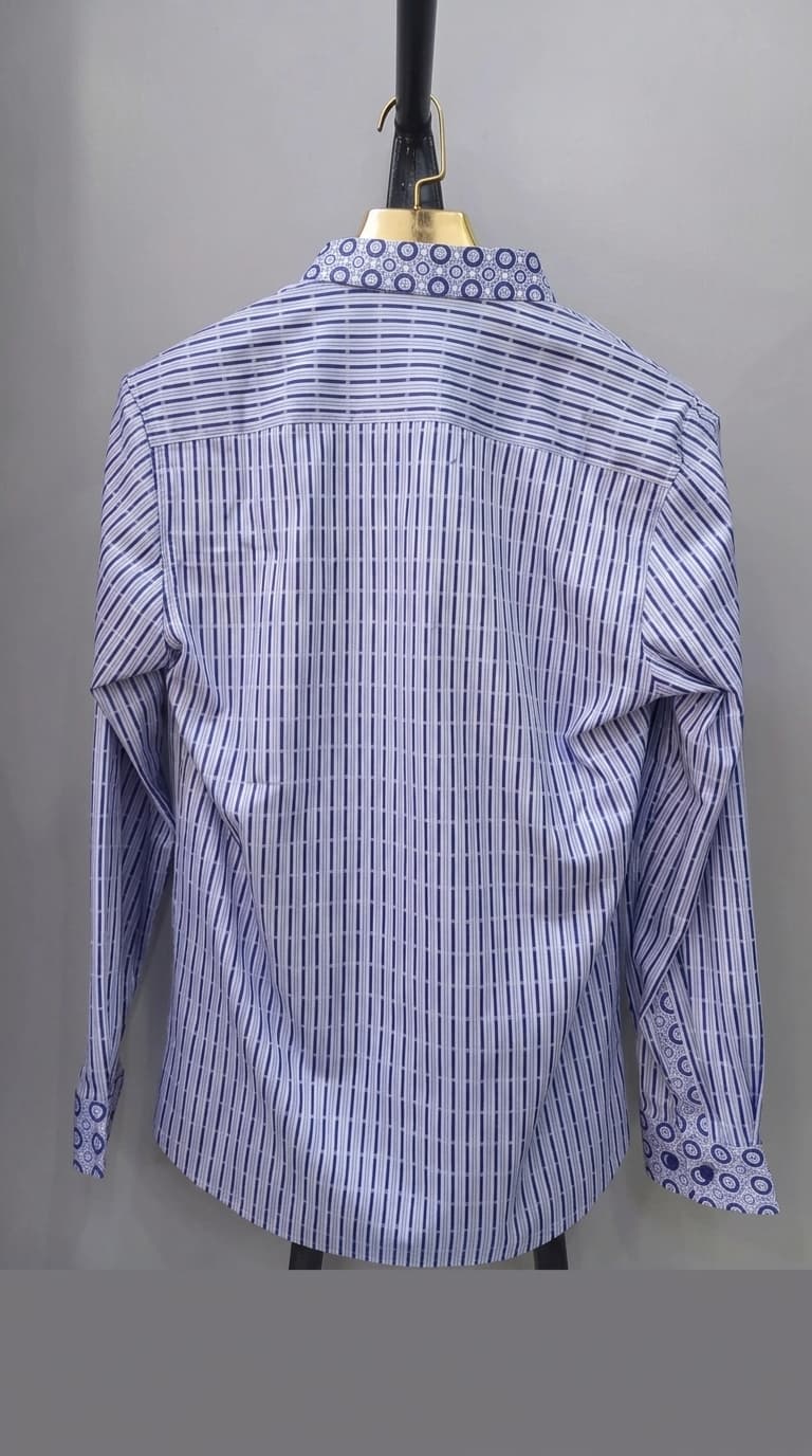 Blue & White Decorative Striped Dress Shirt — view 2