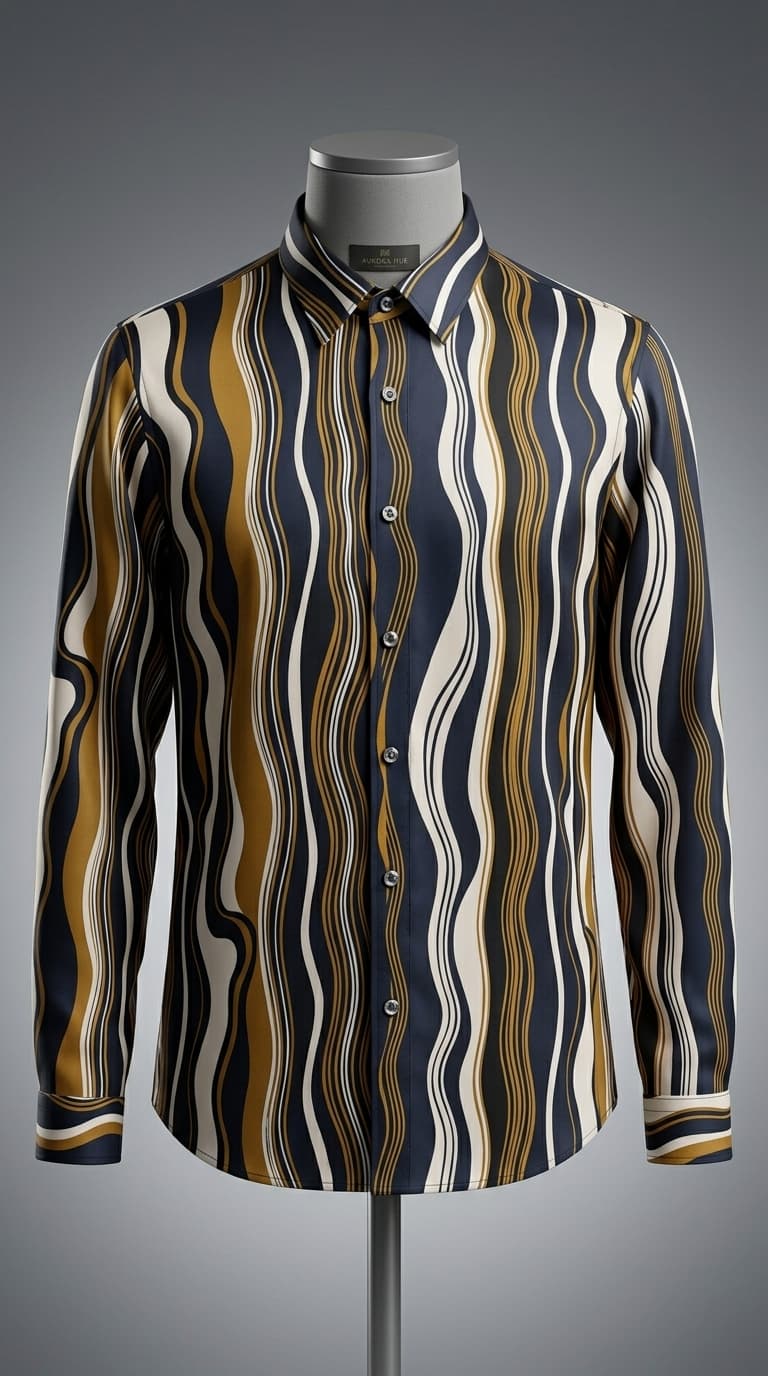 Wavy Vertical Stripe Long-Sleeve Shirt