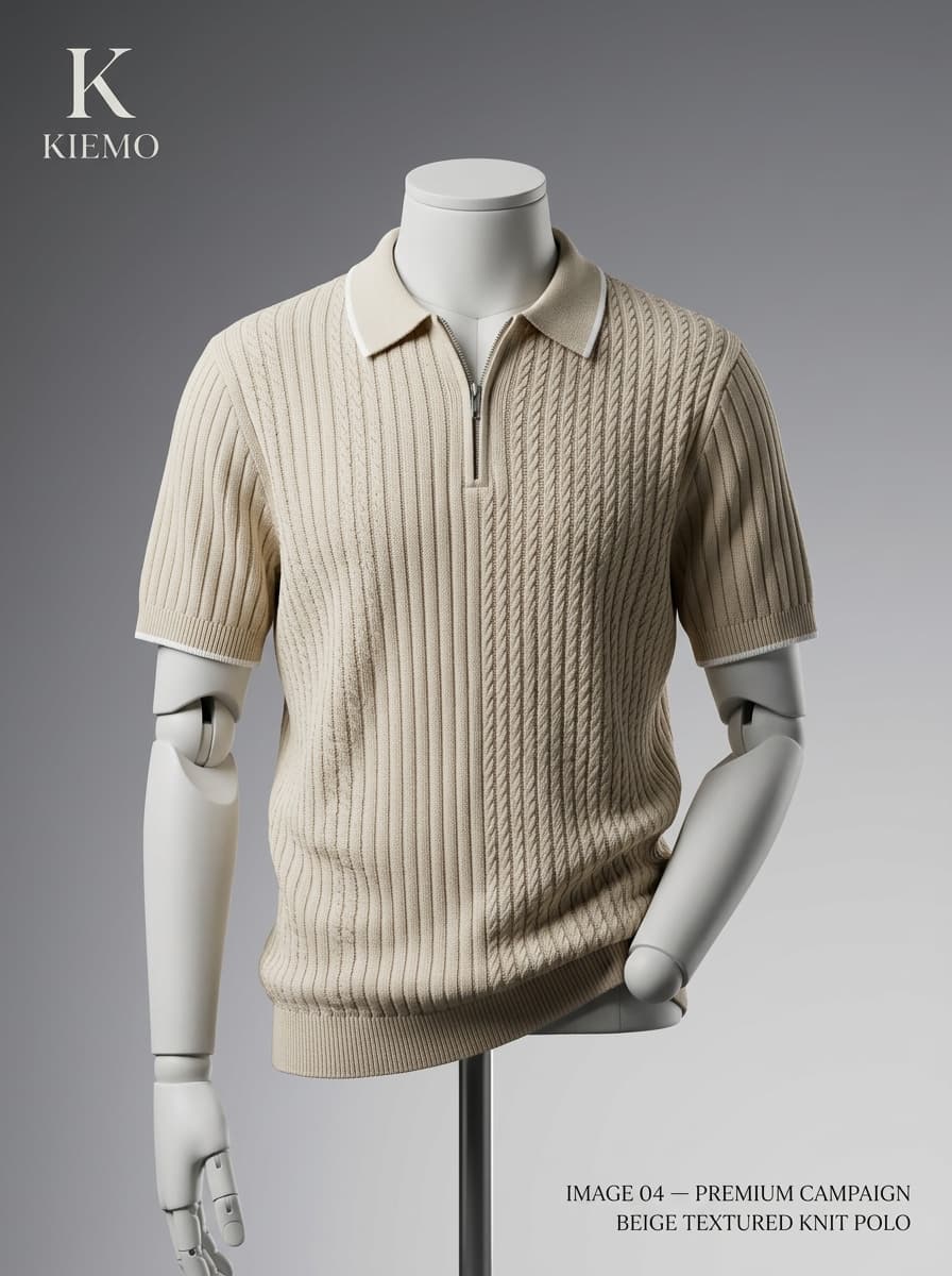 Sandstone Zippered Knit Polo — view 3