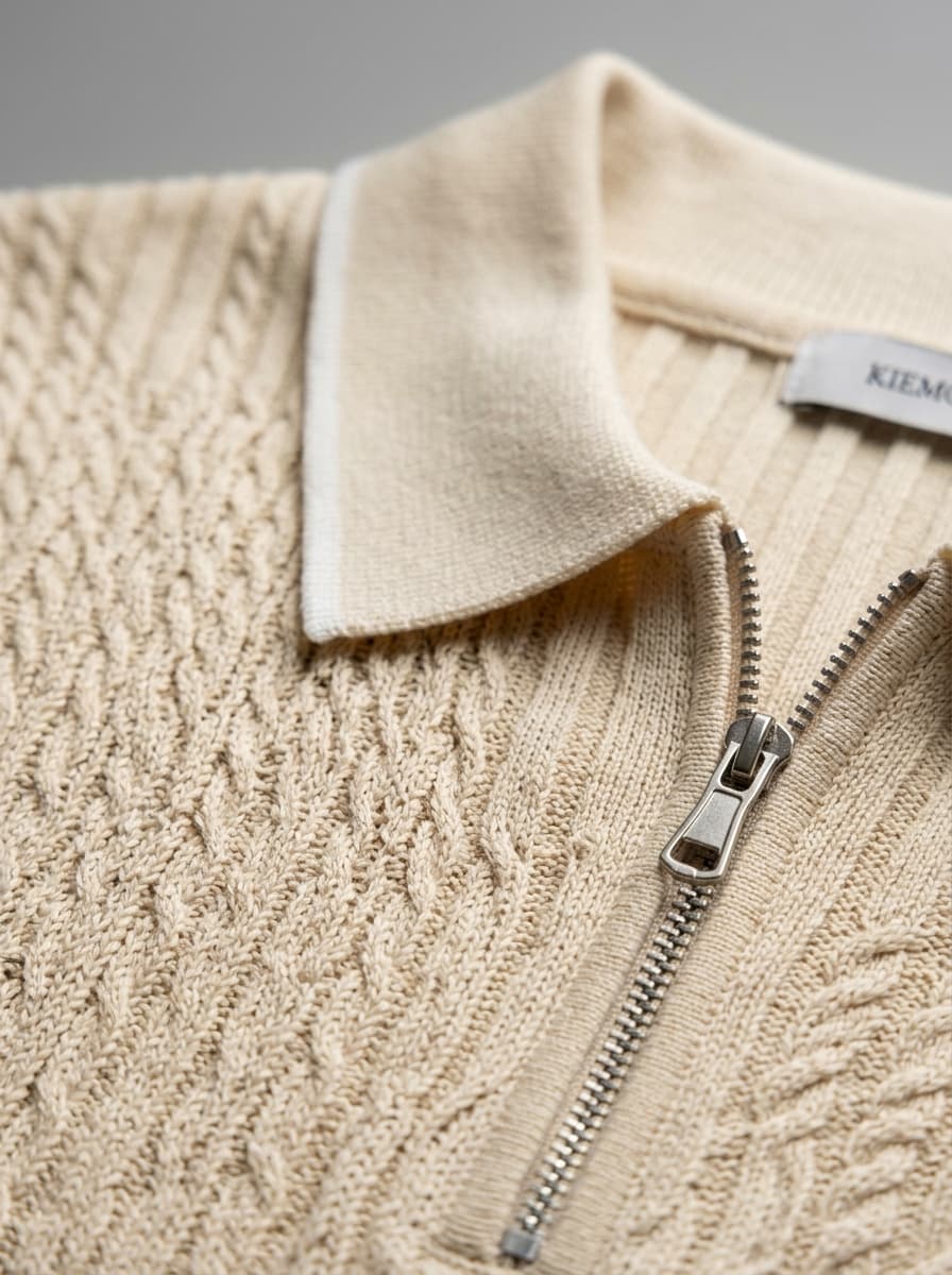 Sandstone Zippered Knit Polo — view 4