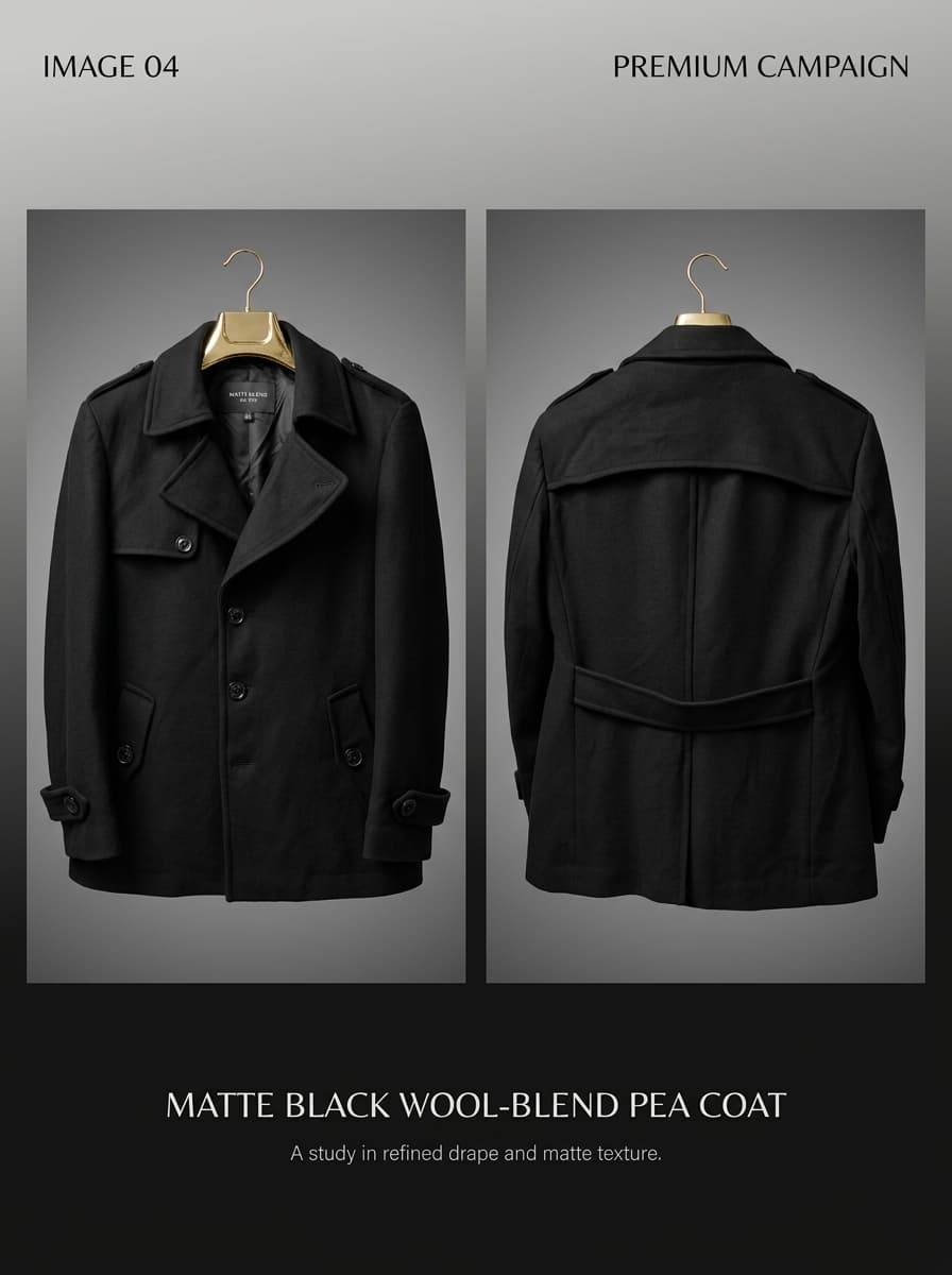 Structured Matte Black Wool-Blend Trench Coat — view 4
