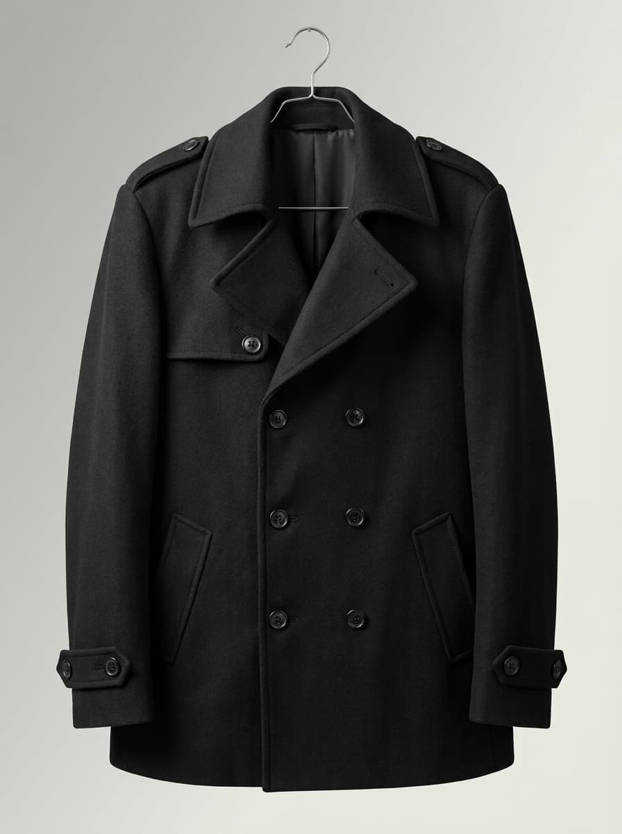Structured Matte Black Wool-Blend Trench Coat